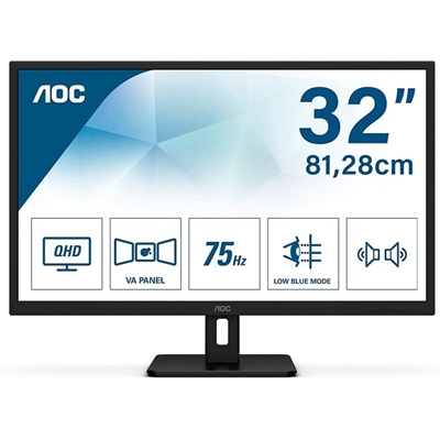 AOC Q32E2N 31.5 Inch IPS Monitor, QHD, 75Hz, 4ms, HDMI, Display Port, inc Speakers, VESA