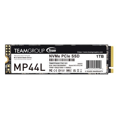 Team Group MP44L (TM8FPK001T0C101) 1TB NVMe SSD, M.2 Interface, PCIe Gen4, 2280, Read 5000MB/s, Write 4500MB/s, 5 Year Warranty