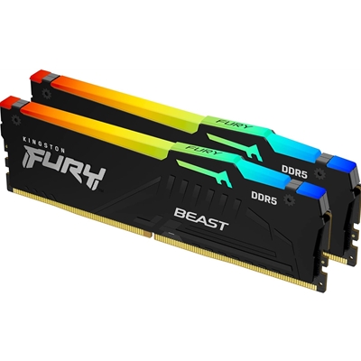 Kingston FURY Beast KF560C36BBEAK2-64 Gaming System Memory, DIMM, DDR5, 6000MHz, RGB, 64GB (2 x 32GB), Black Heatsink, 288 Pin, 1.35v, CL36