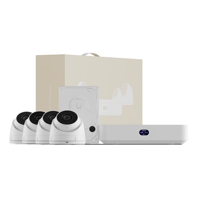 Ubiquiti (UNVR-KIT) Compact UniFi Protect NVR Kit, includes (1) UniFi Protect NVR Instant with (4) G5 Turret Ultra cameras and (1) 1TB HDD, delivering an all-in-one solution for fast and effortless setup.