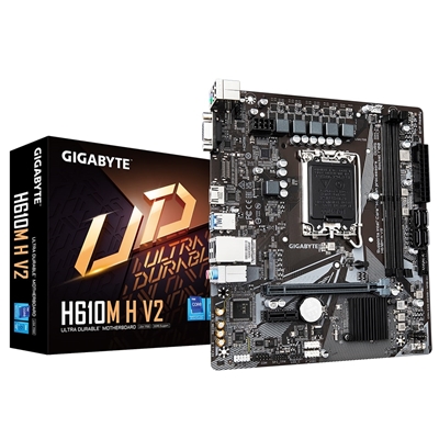 Gigabyte H610M H V2 (Rev. 1.0) Intel 1700 Socket Motherboard, Micro-ATX, 2x DDR5 Slots, 1x M.2 Socket, GbE LAN, 1x D-Sub / 1x HDMI Port
