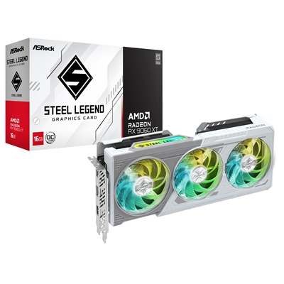 ASRock AMD Radeon RX 9060 XT Steel Legend OC 8GB GDDR6 Graphics Card, 2048 Streams, 3320MHz Boost Clock, Triple Fan, 2x DisplayPorts / 1x HDMI Port