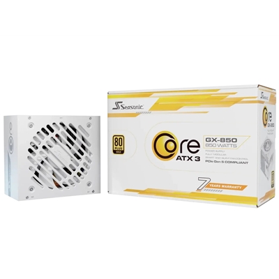Seasonic CORE GX ATX 3.1 (SRP-CGX851-A5A32SF-W) 850W PSU, 120mm Fan, 80 PLUS Gold, Fully Modular, Individual White Cables with Braided Pattern, 7 Years Warranty - WHITE